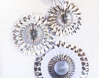 Silver Pinwheel Backdrop,Paper Rosette backdrop,Wall Covering, Wedding background, Giant paper Flowers,  paper fan backdrop