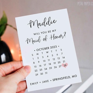 Bridesmaid Proposal Calendar, Save The Date, Bridesmaid Calendar Card, Will you be my Bridesmaid? wedding date card for bridesmaid box