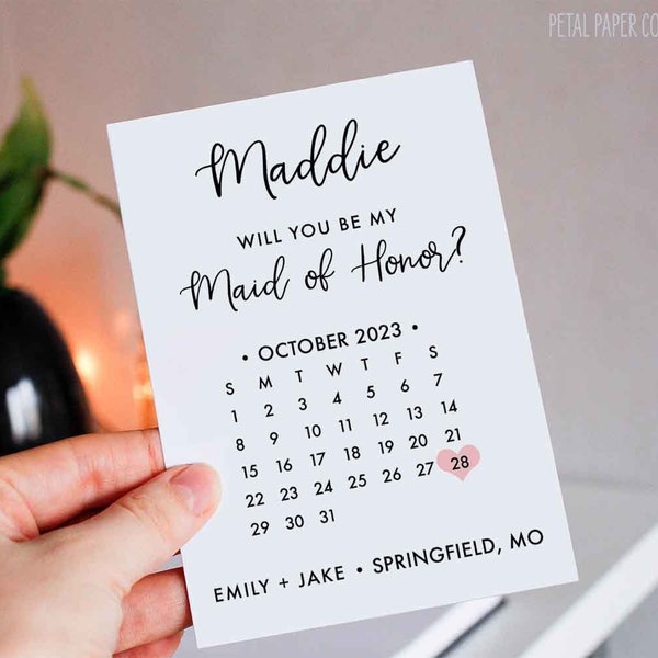 Bridesmaid Proposal Calendar, Save The Date, Bridesmaid Calendar Card, Will you be my Bridesmaid? wedding date card for bridesmaid box