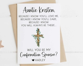 Will you be my Confirmation Sponsor? Personalized Card - Personalized CONFIRMATION SPONSOR Asking card with Metallic Envelope