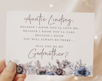 Personalized Will you be my Godmother? Card - Godmother Godparents Godfather Asking card with Metallic Envelope