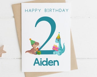 2nd Birthday Card Boy, Boy Birthday Card, Personalized with Name, Dinosaur Birthday Card for Boy, Two Birthday Card, Second Birthday Card