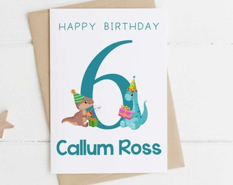 6th Birthday Card Boy, Boy Birthday Card, Personalized with Name, Dinosaur Birthday Card for Boy, Six Birthday Card, Sixth Birthday Card