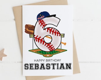 Baseball Birthday Card, For Grandson, For Nephew, For Son, Boy Birthday Card, Personalized with Name, Baby Birthday Card, Birthday Card