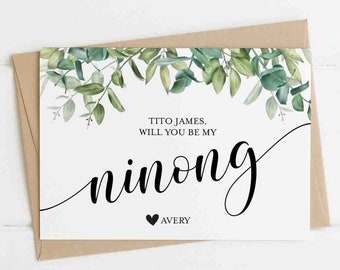 Will you be my Ninong Card - Personalized Card - Ninong Godfather Proposal Card, Personalized Card from Child, Will you be my Ninong?