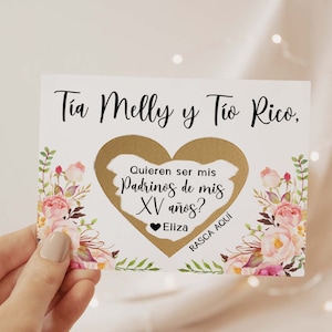 Spanish Godparents Quieren ser mis Padrinos de mis XV años? Proposal Scratch Off Card - Quince padrinos Card - quinceañera padrinos proposal