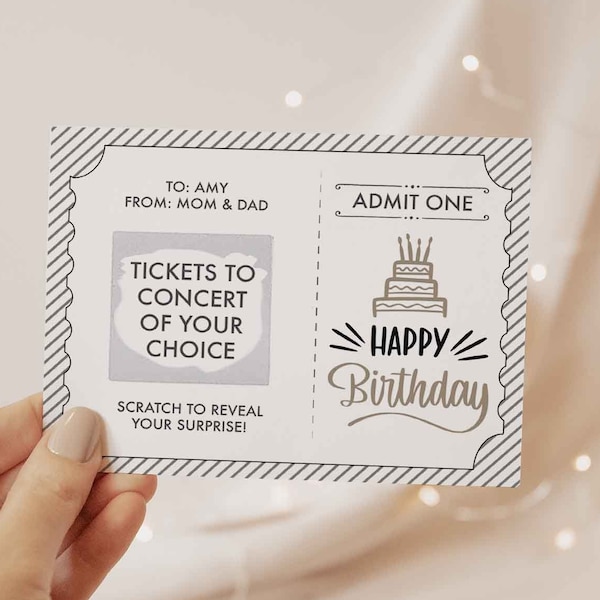 Custom Scratch Off Birthday Ticket Card Personalized Gift Scratch Off Ticket, Surprise Ticket, Happy Birthday Scratch Off Card, Custom Card