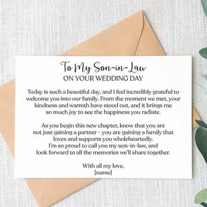 Son in law Wedding Day Card, For Son-in-law, From Mother-in-law, Sweet Wedding Card, Keepsake Card, On your wedding day Son in law