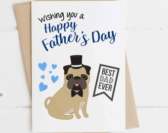 Father's Day Card, Card for Dad, Cute Father's Day Card, Pug Father's Day Card, Happy Fathers Day Card, Pug Card, Adorable Card for Dad