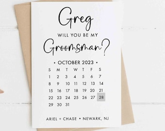 Groomsman Card, Groomsman Calendar Proposal Card - Best Man, Groomsman, Ring Bearer, Bridesman, Man of Honor, Groomsmen Card Personalized