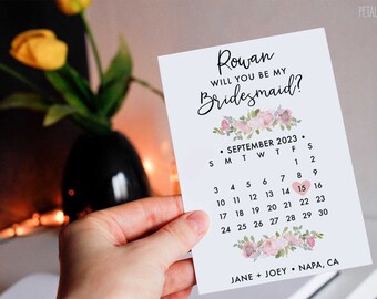 Bridesmaid Proposal Calendar, Save The Date, Bridesmaid Calendar Card, Will you be my Bridesmaid? wedding date card for bridesmaid box