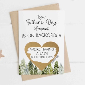 Fathers Day Pregnancy Announcement Scratch Off Your Father's Day Present Is On Backorder Card - Funny Father's Day Pregnancy Reveal