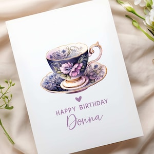 Tea Birthday Card, Teacup Birthday Card, Tea Lover, Personalized with Name, Tea Birthday Card Customized, Tea drinker card