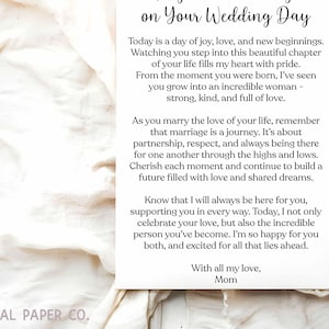 Daughter Wedding Day Card, For Daughter, From Mom, Sweet Wedding Card, Keepsake Card, Card for my Daughter, On your wedding day Daughter