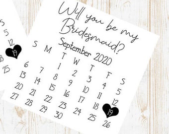 Bridesmaid Proposal Calendar, Save The Date, Bridesmaid Calendar Card, Will you be my Bridesmaid? Bridesmaid box wedding date card