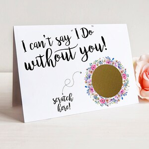 Scratch Off I can't say I Do without you Bridesmaid Proposal Card Maid of Honor, Bridesmaid Ask Card with Metallic Envelope image 2