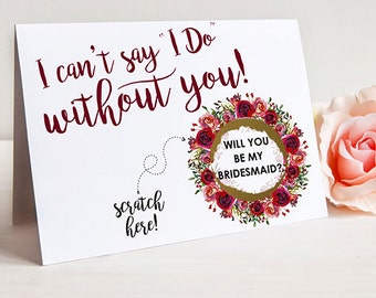 SET OF 4 or more Scratch Off I can't say "I Do" without you Card Maid of Honor Matron of Honor Bridesmaid Ask Card w/Metallic Envelope