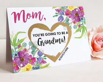 Scratch Off Mom, you're going to be a Grandma! Card - Pregnancy Announcement Reveal We're Pregnant, Grandma Card w/ Metallic Envelope