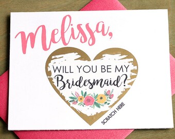 Bridesmaid Scratch Off Cards Set of 4 OR MORE Will you be my Bridesmaid Cards - Maid of Honor, Matron of Honor Ask Card w/ Metallic Envelope