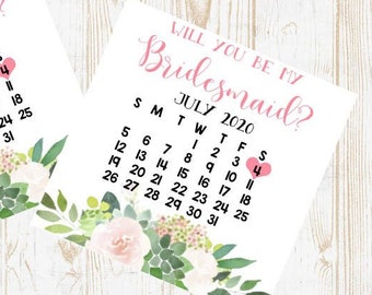 Bridesmaid Box Calendar, Save The Date, Bridesmaid Proposal Calendar Card, Will you be my Bridesmaid? Floral Bridesmaid wedding date card
