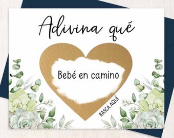 Scratch Off Adivina que, Bebe en camino Card - Spanish Pregnancy Announcement Baby Reveal We're Pregnant, Bebe en Camino Card, Pregnancy