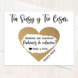 Español Padrinos de velacion ¿Quieren ser nuestros padrinos de velacion? Propuesta Tarjeta Rasca y gana - Tarjeta Padrinos de velacion - boda