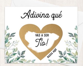 Scratch Off Adivina que, vas a ser Tio! Card - Spanish Pregnancy Announcement Reveal We're Pregnant, Tio Card w/ Metallic Envelope