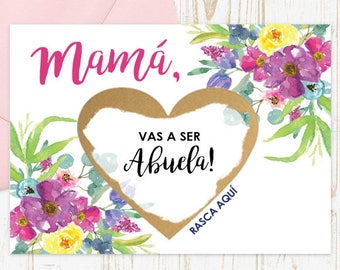 Scratch Off Mama, vas a ser Abuela! Card - Spanish Pregnancy Announcement Reveal We're Pregnant, Abuela Card w/ Metallic Envelope
