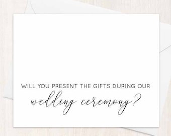 Will You Present The Gifts During Our Wedding Ceremony? Wedding Gift Bearer Card, Present the gifts, Wedding Gift Presenter Card Proposal