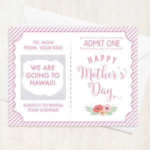 Custom Scratch Off Mother's Day Ticket Card Personalized Gift Scratch Off Ticket, Surprise Ticket, Mothers Day Scratch Off Card, Custom Card