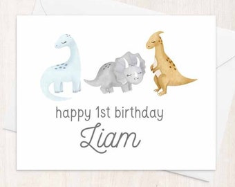 1st Birthday Card Baby Boy, Boy Birthday Card, Personalized with Name, Dinosaur Birthday Card, One Birthday Card, First Birthday