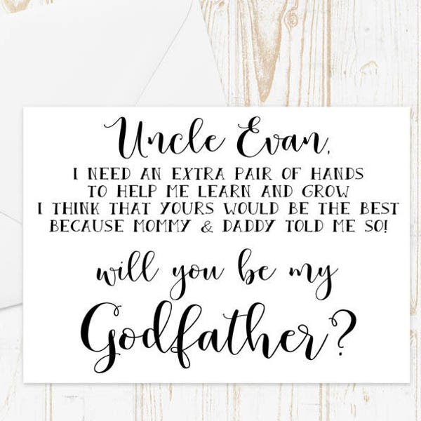 Personalized Will you be my Godfather? Card - Godmother Godparents Godfather Asking card with Metallic Envelope