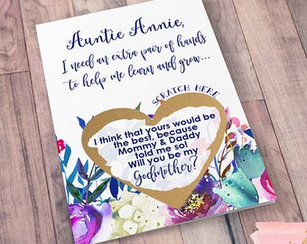 Scratch Off Will you be my Godmother? Card - Godmother Godparents Godfather Asking card with Metallic Envelope