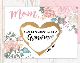Scratch Off Mom, you're going to be a Grandma! Card - Pregnancy Announcement Reveal We're Pregnant, Grandma Card w/ Metallic Envelope