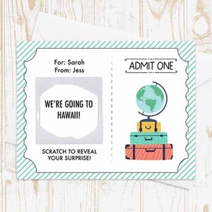 Travel Ticket Scratch Off Card Personalized Gift Scratch Off Ticket, Surprise Ticket, Vacation Travel Scratch Off Card, Custom Card
