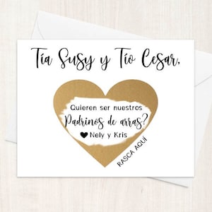 Español Padrinos de arras ¿Quieren ser nuestros padrinos de arras? Tarjeta Rasca y Propuesta - Tarjeta Padrinos de arras - padrinos de boda