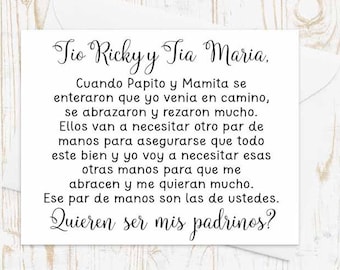 SPANISH Godparents Padrinos Proposal Card - Padrinos Card - Quieren ser mis padrinos? Personalized Card with Metallic Envelope