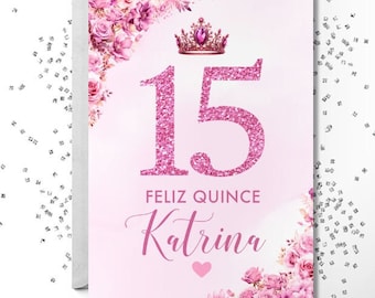 Quince Card, 15th Birthday Card, Quinceanera Birthday Card, Personalized with Name, 15th Birthday Card, Quince Birthday, Feliz Quince card
