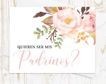 SPANISH Godparents Padrinos Proposal Card - Padrinos Card - Quieren ser mis padrinos? Spanish Padrinos Card with Metallic Envelope