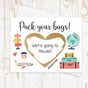 Scratch Off Pack Your Bags Surprise Travel Card Scratch Off Card, Surprise Vacation Card, We&#39;re Going on a Trip, Vacation Gift Scratch off