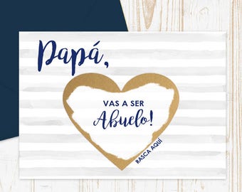 Scratch Off Papa, vas a ser Abuelo! Card - Spanish Pregnancy Announcement Reveal We're Pregnant, Abuelo Card w/ Metallic Envelope