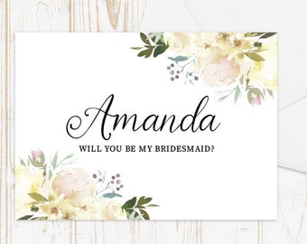 Will You Be My Bridesmaid Card, Personalized Bridesmaid Card, Bridesmaid Proposal, Bridesmaid Proposal Card, Floral Bridesmaid Card