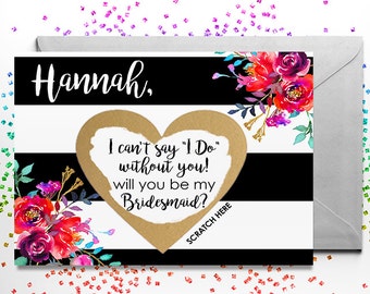 Scratch Off Will you be my Bridesmaid? Card - Maid of Honor, Matron of Honor, Bridesmaid Ask Card Personalized with Metallic Envelope