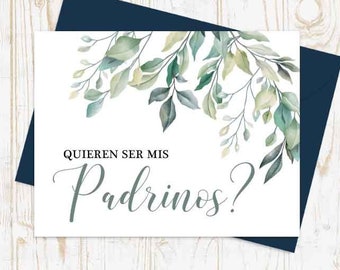SPANISH Godparents Padrinos Proposal Card - Padrinos Card - Quieren ser mis padrinos? Spanish Padrinos Card with Metallic Envelope