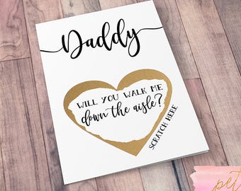 Scratch Off Will you walk me down the aisle? Card - Father, Dad, Mom, Brother Ask Card Personalized with Metallic Envelope