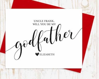 Will you be my GODFATHER Card - Personalized Card - Godmother Godparents Godfather Asking card with Metallic Envelope