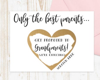 Scratch Off Grandparents to be Card -Pregnancy Announcement Reveal We're Expecting, you're going to be Grandparents Card & Metallic Envelope