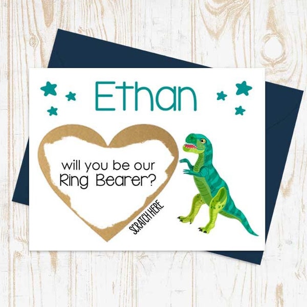 Dinosaur Ring Bearer Proposal Card Scratch Off - Scratch off ring bearer proposal card -  will you be our ring bearer? Personalized Card