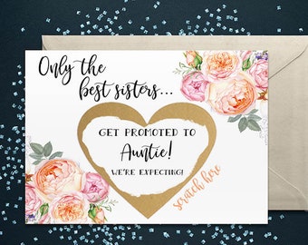 Scratch Off Card Pregnancy Reveal to Sister - Pregnancy Announcement - New Auntie - Aunt to be- only the best sisters get promoted to auntie