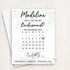 Bridesmaid Proposal Calendar, Save The Date, Bridesmaid Calendar Card, Will you be my Bridesmaid? wedding date card for bridesmaid box